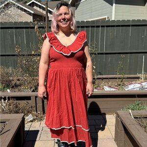 Christy Dawn Cecil Dress NWT XL Red Ruffle Prairie Cottagecore Midi